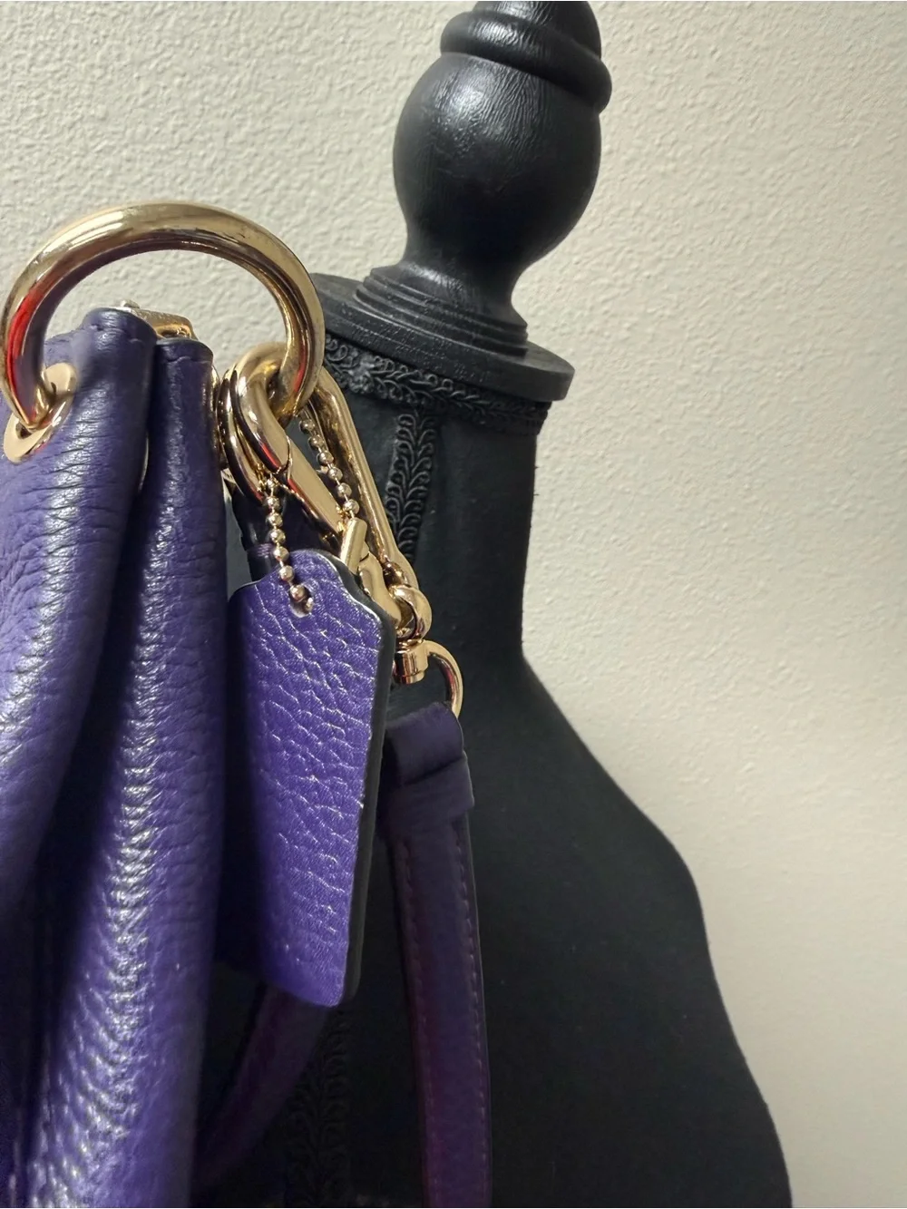 Coach Charley 33521 Purple Pebbled Leather Horse Carriage Crossbody Bag Gold Zip